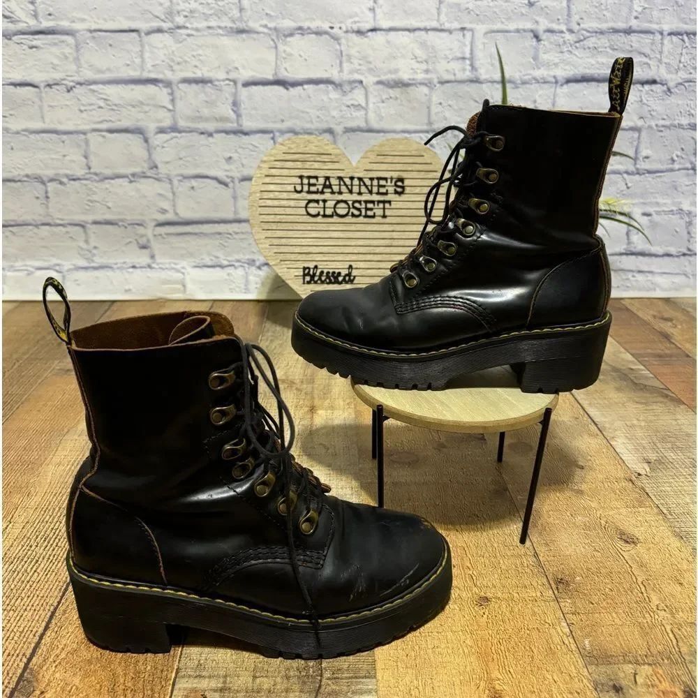 Dr. Martens Leona Vintage Smooth Leather COMFY Heeled Boots 8